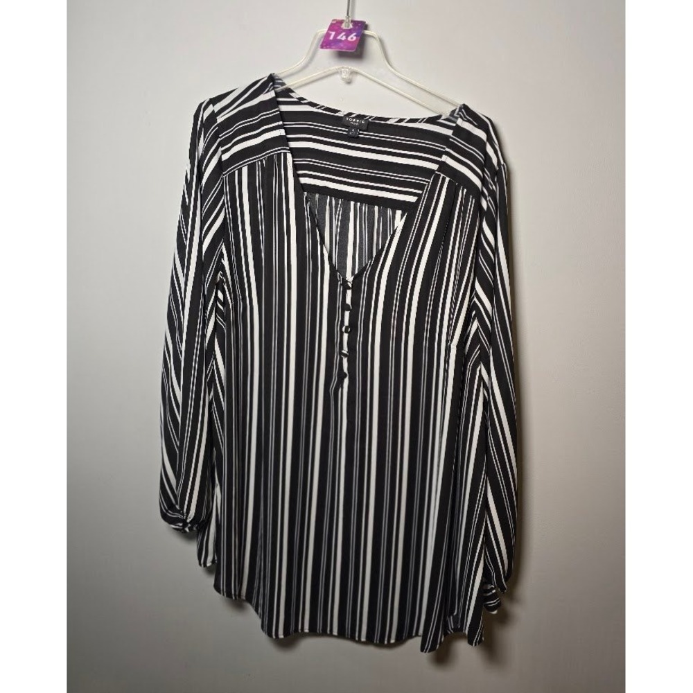 Torrid Womens Blouse Black White Striped Harper Button V-Neck Flowy Plus Size 4x